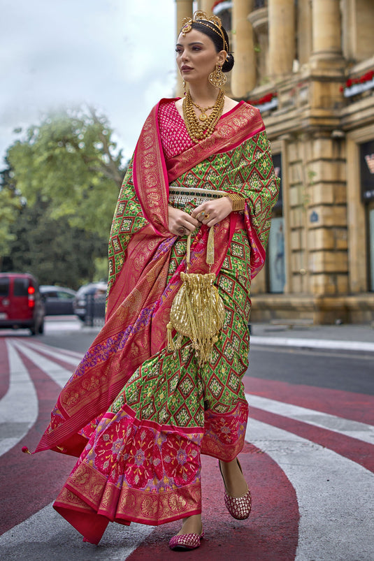 Green Color Printed Function Wear Art Silk Fabric Saree