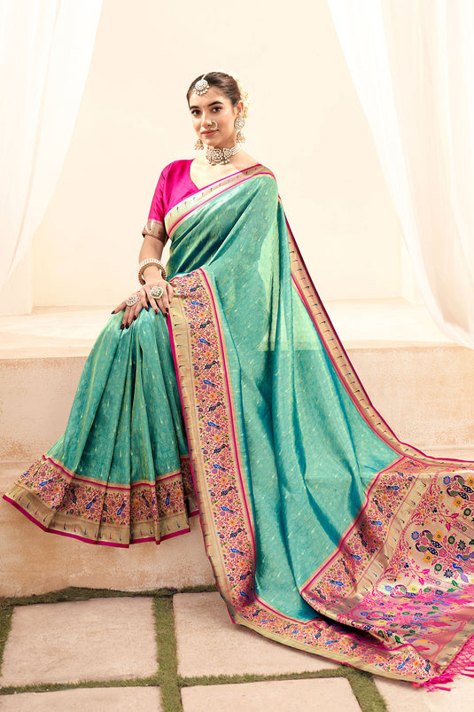 Delicate Sea Green Color Function Wear Handloom Silk Saree