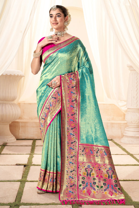 Delicate Sea Green Color Function Wear Handloom Silk Saree