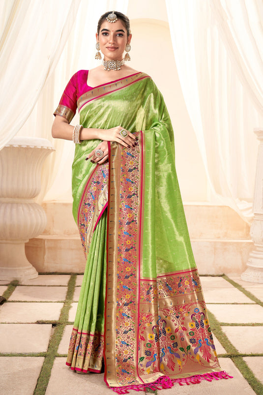 Green Color Function Wear Glamorous Handloom Silk Saree