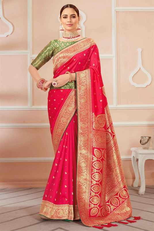 Weaving Work On Pink Color Festive Wear Banarasi Silk Saree