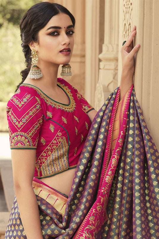 Lavender Color Function Wear Saree With Weaving Work