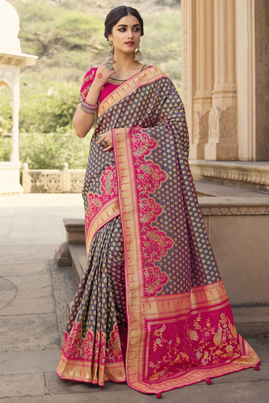 Lavender Color Function Wear Saree With Weaving Work