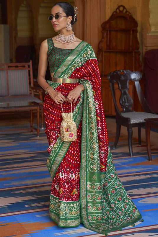 Ravishing Function Wear Red Color Patola Style Print Saree