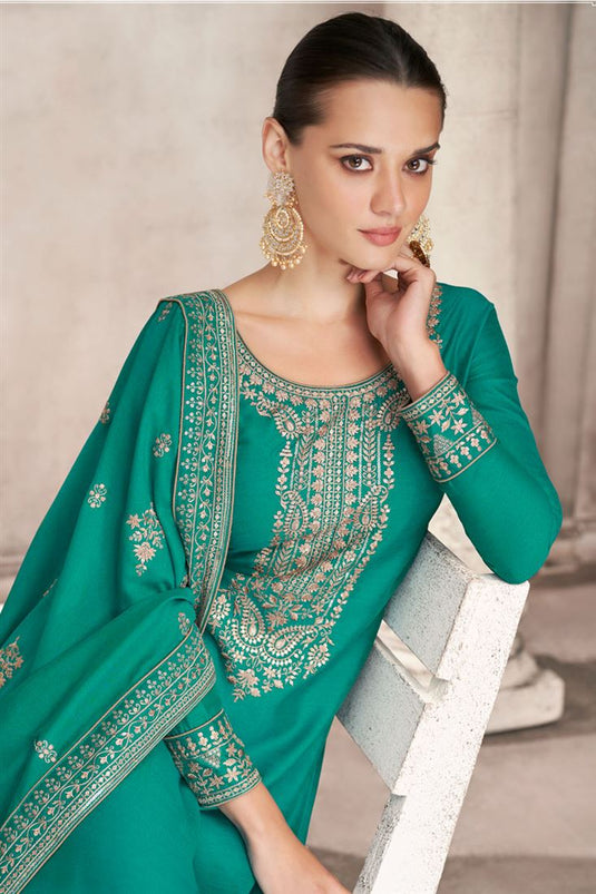 Chinon Fabric Sea Green Color Stylish Palazzo Suit