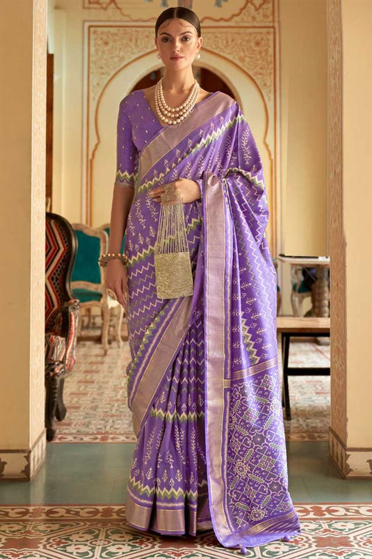 Art Silk Fabric Lavender Color Glamorous Festive Look Saree