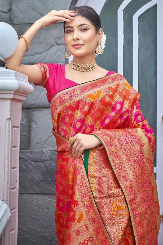 Attractive Multi Color Weaving Work Banarasi Style Silk Saree