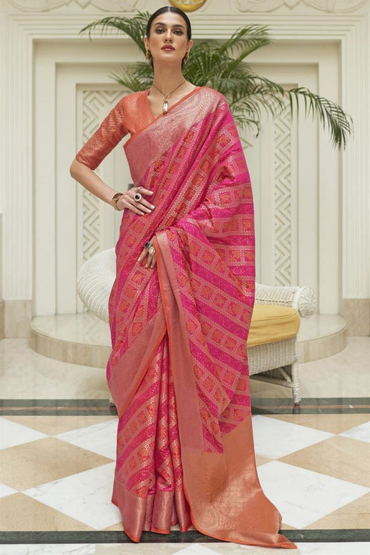 Patola Silk Fabric Beguiling Pink Color Festive Wear Saree