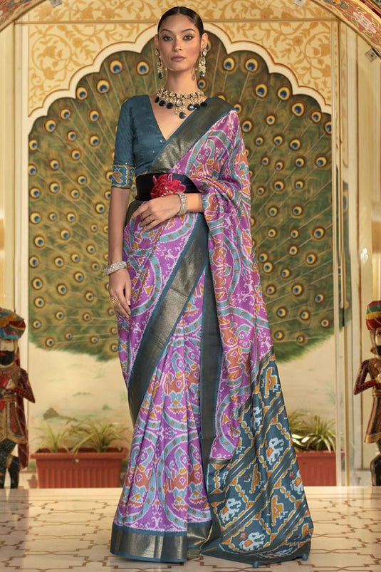 Lavender Color Glamorous Art Silk Patola Printed Saree