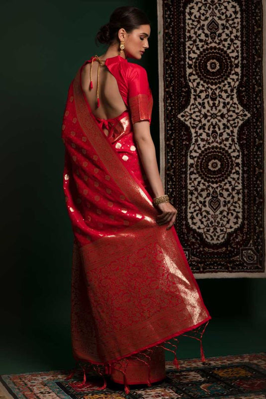 Red Color Art Silk Fabric Enticing Festive Look Saree