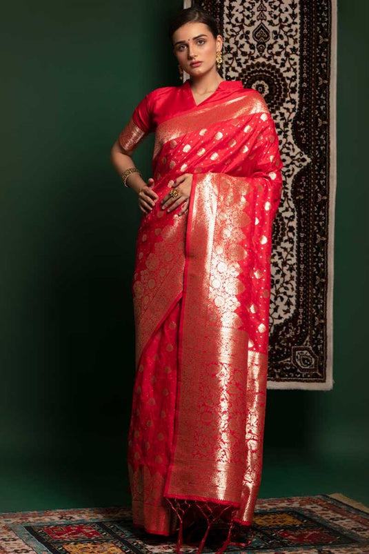 Red Color Art Silk Fabric Enticing Festive Look Saree