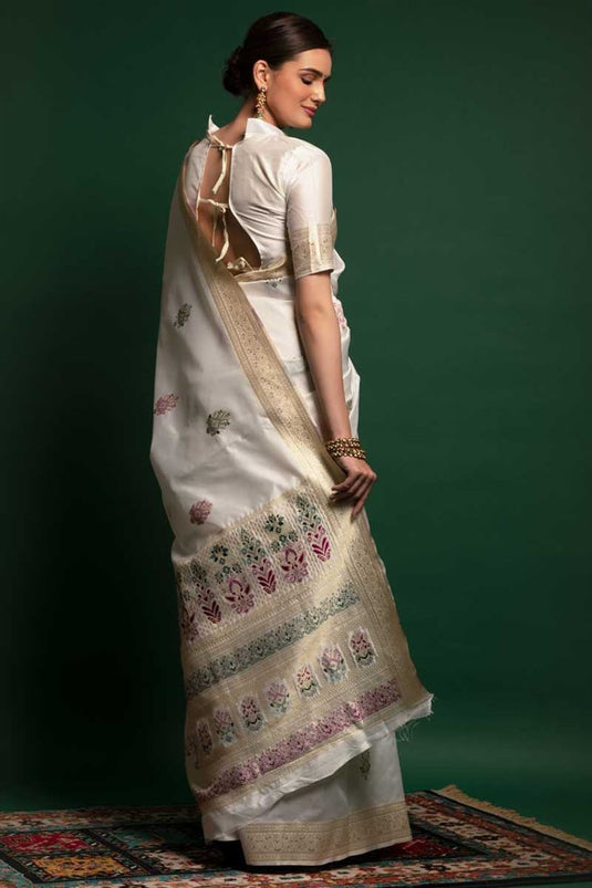 Beguiling White Color Art Silk Fabric Festive Look Saree