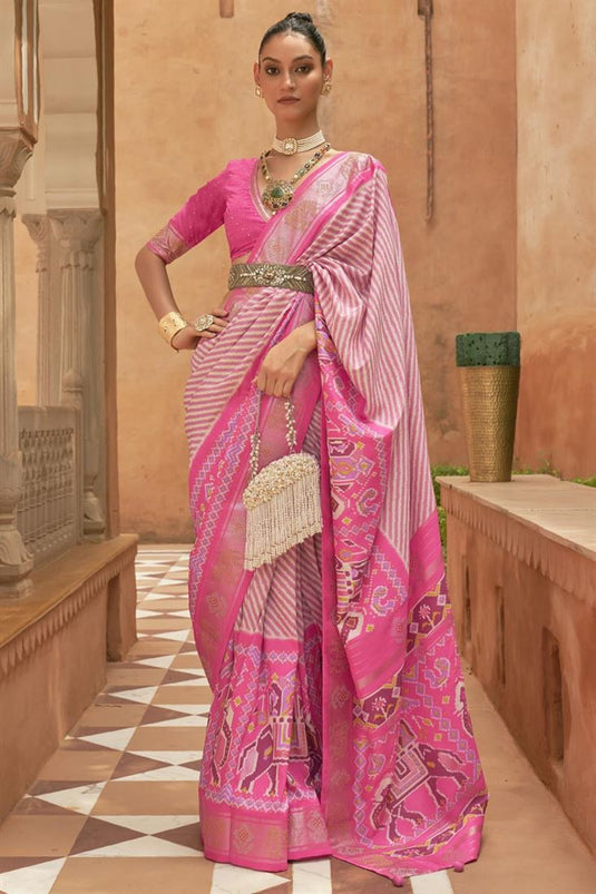 Riveting Art Silk Fabric Printed Saree Pink Color