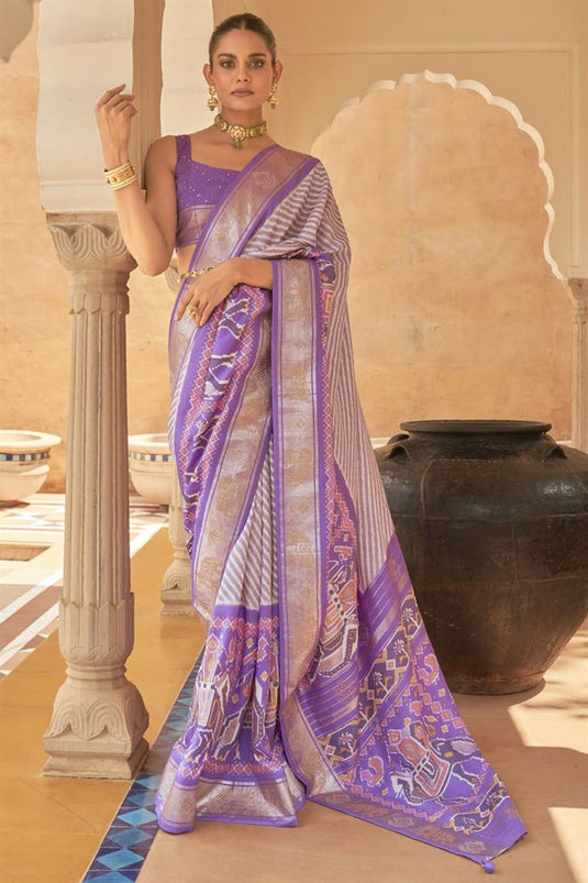 Purple Color Precious Art Silk Fabric Printed Saree