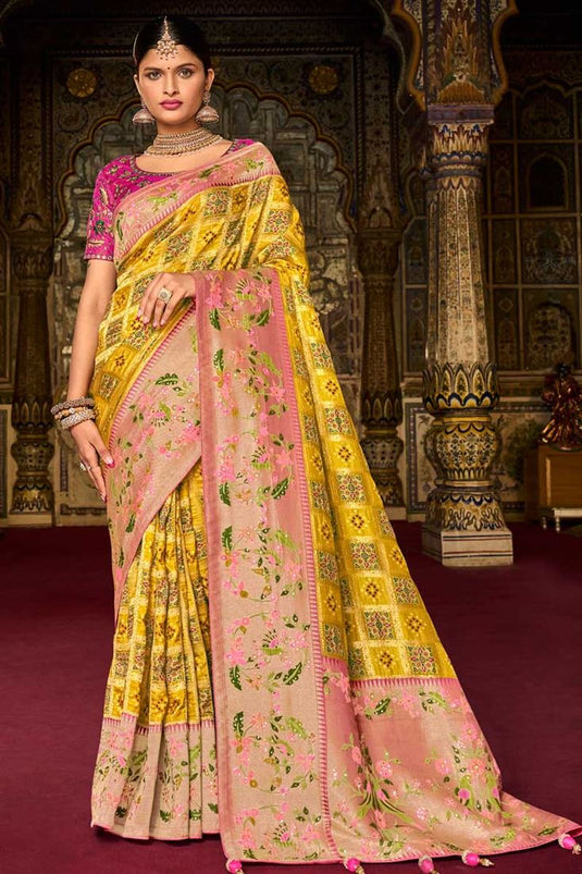 Entrancing Art Silk Fabric Yellow Color Saree In Wedding Wear