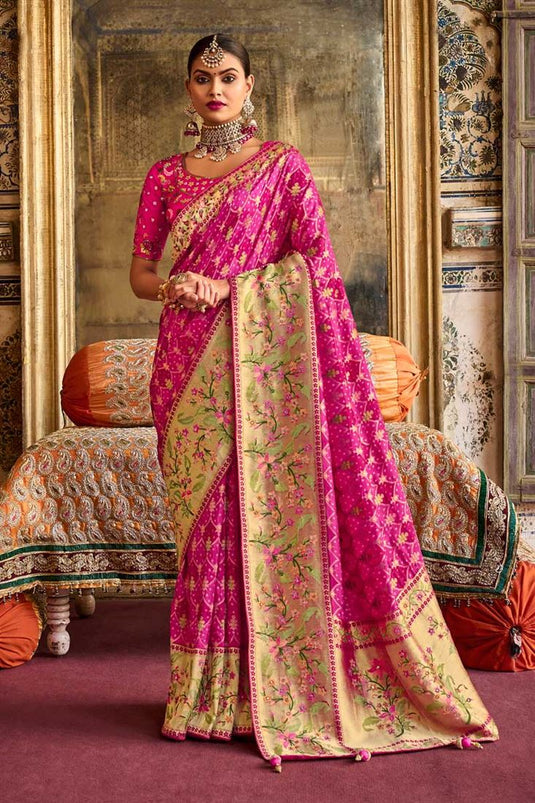 Mesmeric Pink Color Wedding Wear Saree In Art Silk Fabric