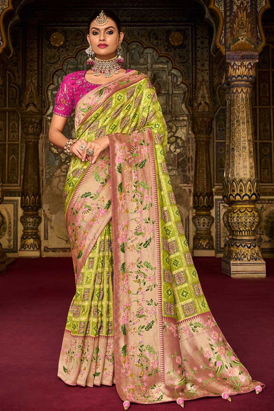 Green Color Wedding Wear Beatific Art Silk Fabric Saree