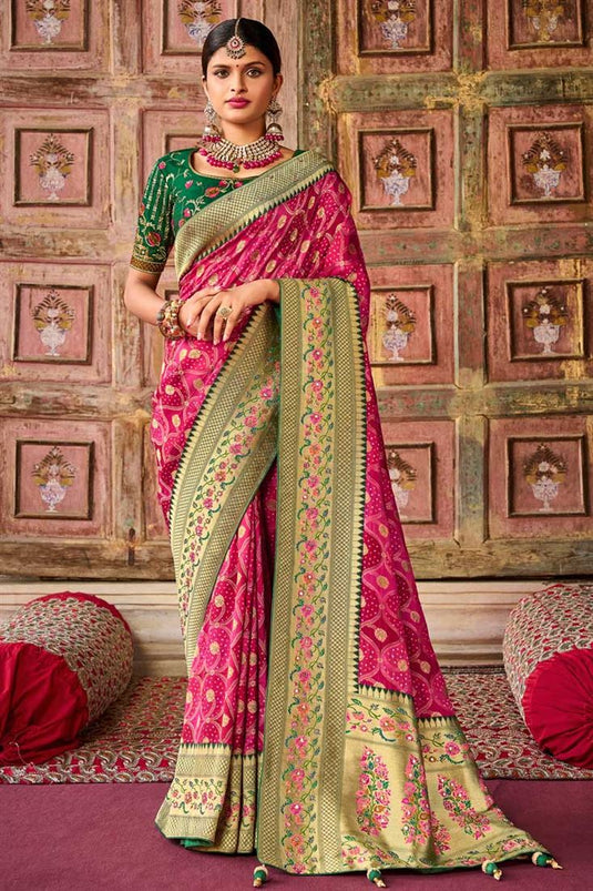 Beguiling Wedding Wear Rani Color Art Silk Fabric Saree