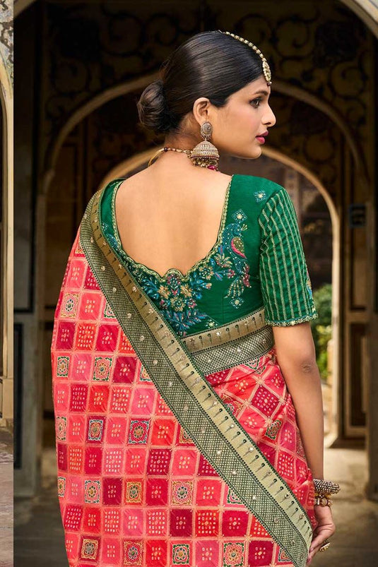 Entrancing Art Silk Fabric Saree In Peach Color In Wedding Wear