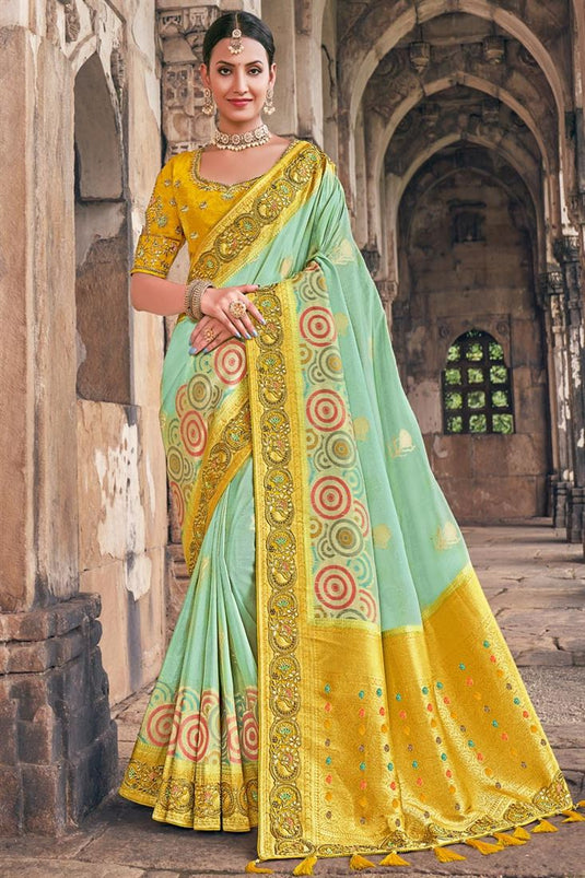 Sangeet Wear Captivating Art Silk Fabric Saree In Sea Green Color