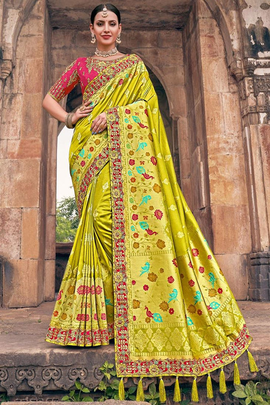 Green Color Art Silk Fabric Imperial Saree In Sangeet Wear