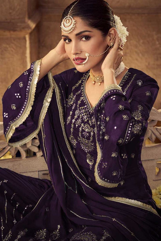 Vartika Singh  Georgette Fabric Purple Color Superior Palazzo Suit