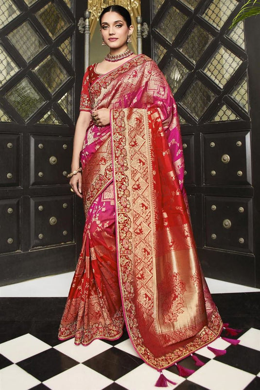 Pink Color Art Silk Fabric Charismatic Wedding Wear Saree