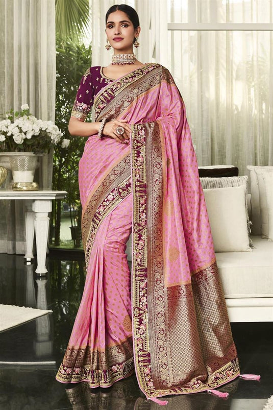 Vartika Singh Exquisite Art Silk Fabric Saree In Pink Color