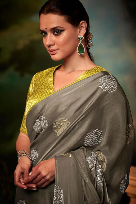 Eugeniya Belousova Grey Color Precious Saree In Art Silk Fabric