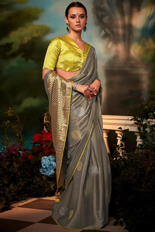 Eugeniya Belousova Grey Color Precious Saree In Art Silk Fabric