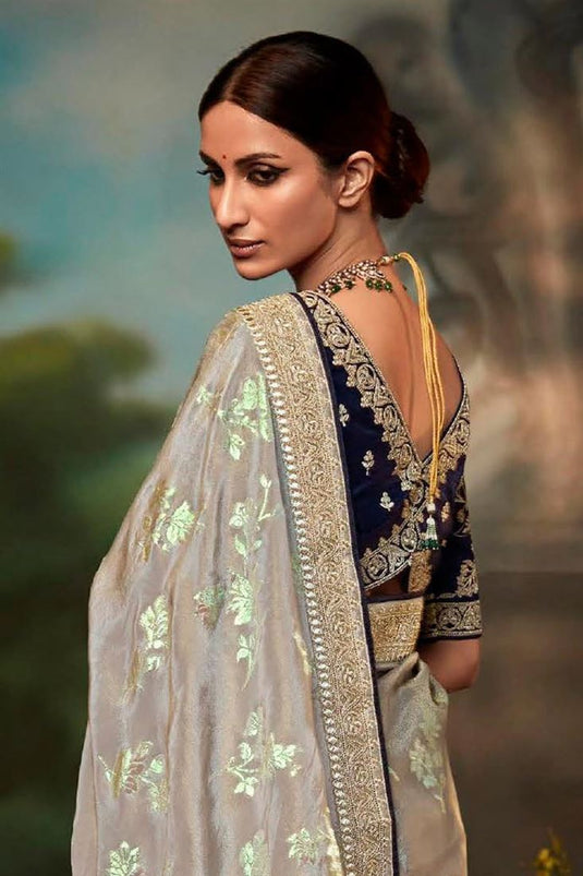 Art Silk Fabric Cream Color Engrossing Fancy Work Saree