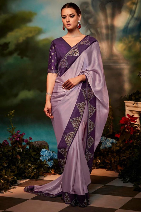 Eugeniya Belousova Art Silk Fabric Lavender Color Winsome Saree