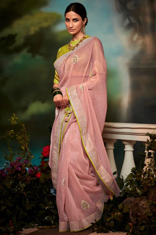 Pink Color Art Silk Fabric Superior Fancy Work Saree