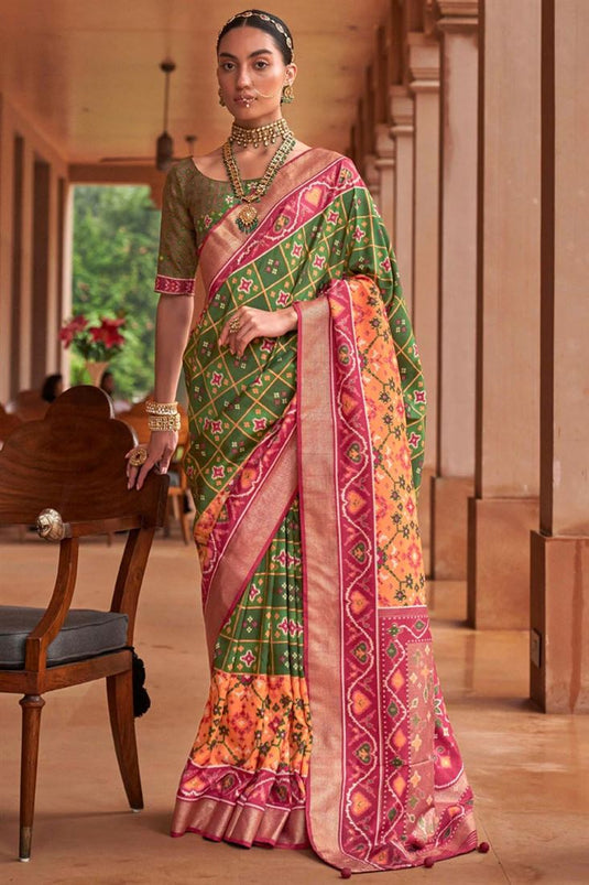 Patola Silk Green Color Glorious Saree In Function Wear