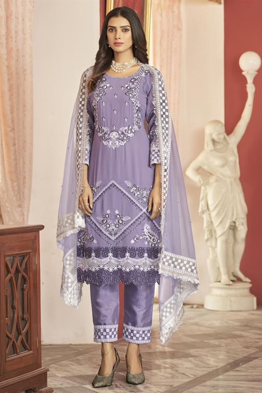 Georgette Fabric Lavender Color Function Wear Delicate Salwar Suit