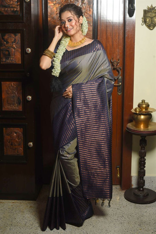 Grey Soft Silk Saree With Beautiful Blouse