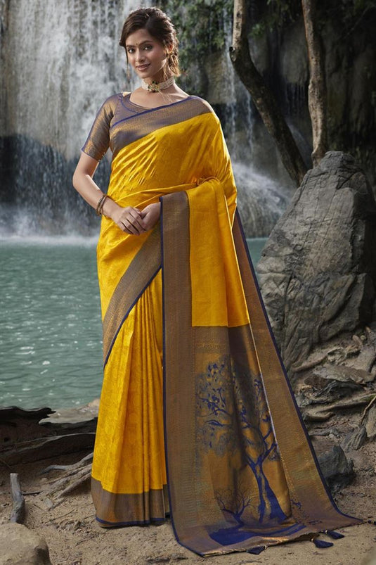 Kanjiveram Silk Yellow Classic Designer Saree