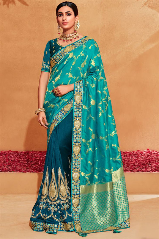 Embellished Multi Color Embroidered Designs Silk Saree