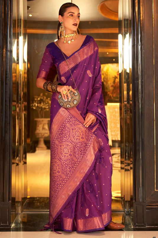 Function Wear Purple Color Trendy Banarasi Silk Saree