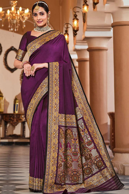 Incredible Weaving Work On Silk Fabric Purple Color Saree