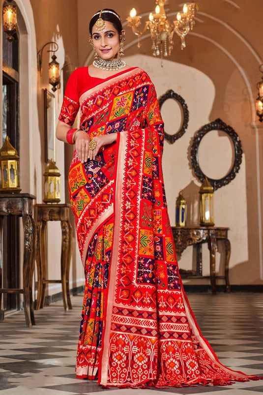 Tempting Silk Fabric Red Color Saree With Weaving Work