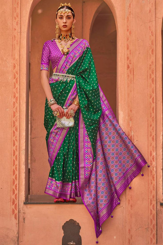 Green Color Bright Art Silk Fabric Casual Patola Saree