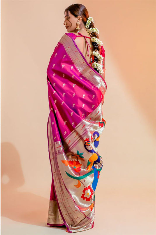 Magenta Color Admirable Weaving Work On Saree In Art Silk Fabric