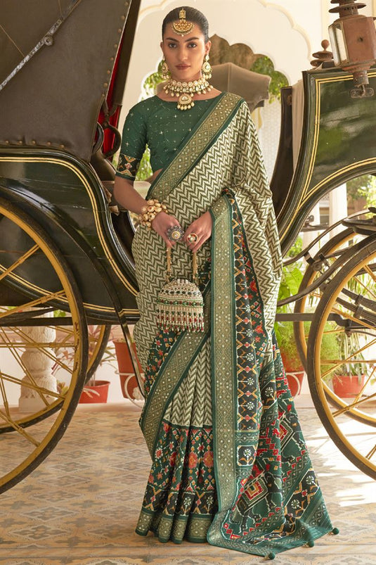 Byzantium Green Smooth Patola Silk Printed Saree