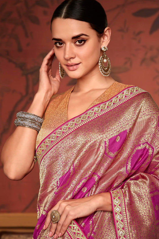 Magenta Color Dola Silk Fabric Weaving Work Festive Wear Fancy Saree