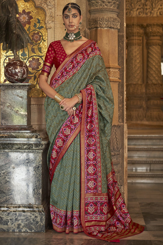 Traditional Look Green Color Art Silk Fabric Printed Patola Saree