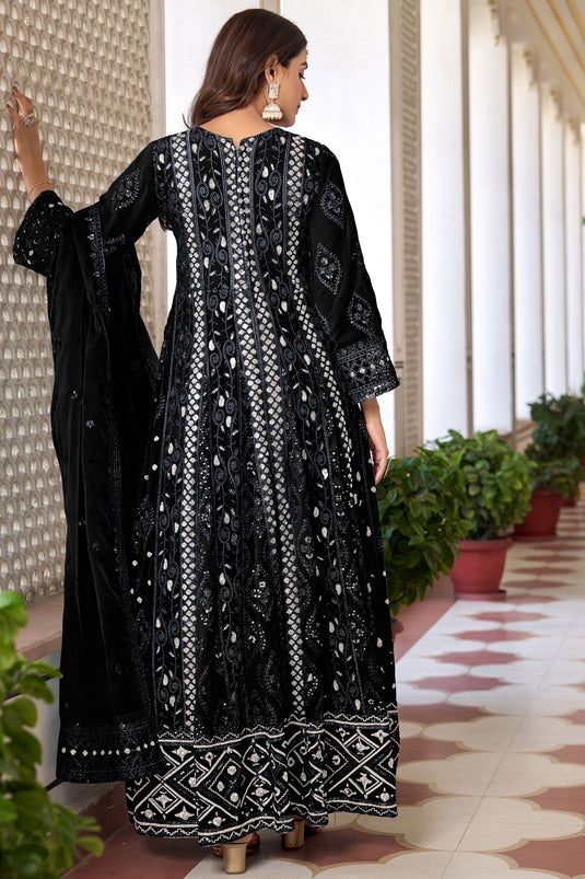 Georgette Embroidered Anarkali Suit In Black Color