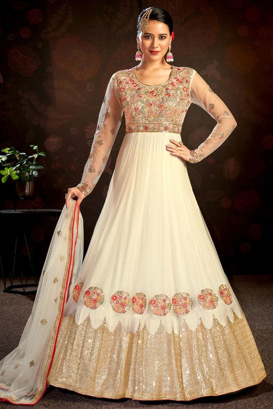 Off White Color Georgette Fabric Function Wear Graceful Anarkali Suit