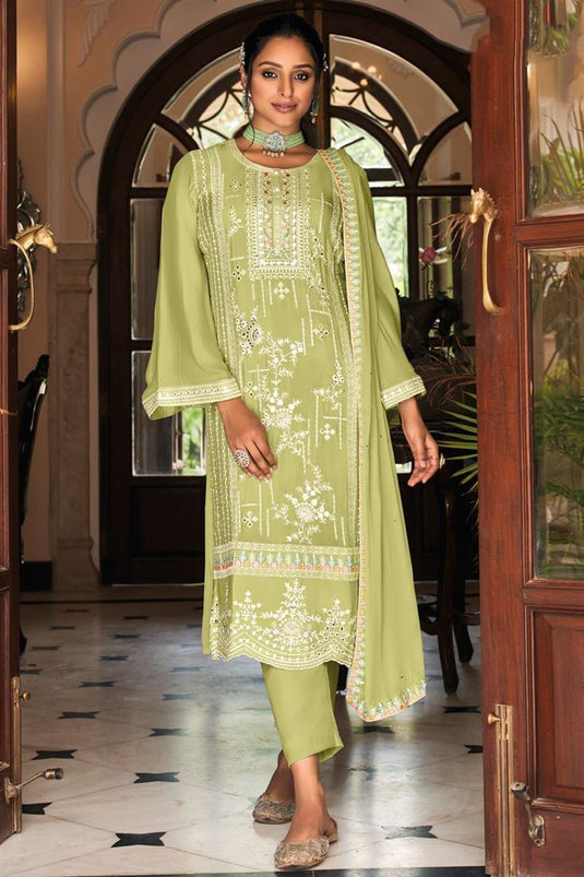 Function Wear Chinon Fabric Geen Color Lovely Salwar Suit