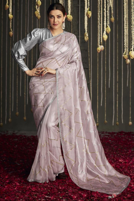 Radiant Pink Color Crepe Fabric Kajal Aggarwal Saree With Border Work